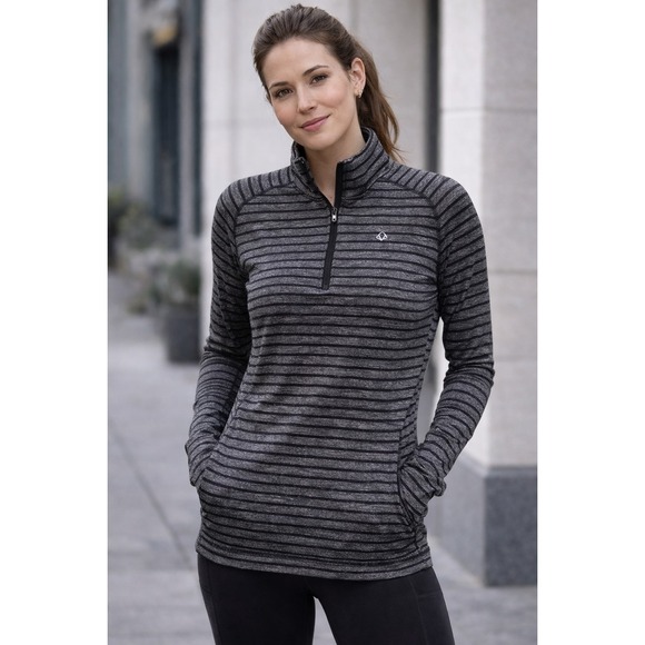 lululemon athletica Tops - Lululemon Black/Gray Striped Women's M / LG Pullover With Offset Zipper